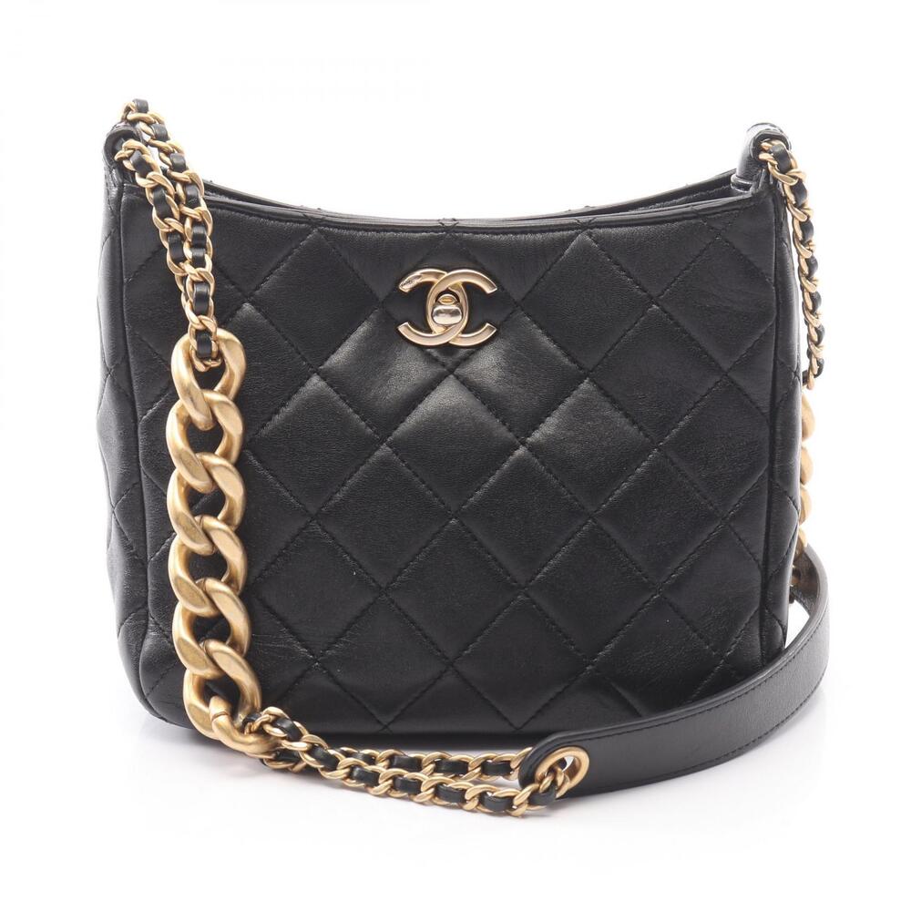 Chanel Matelasse Hobo Bag Shoulder Lambskin Leather Black